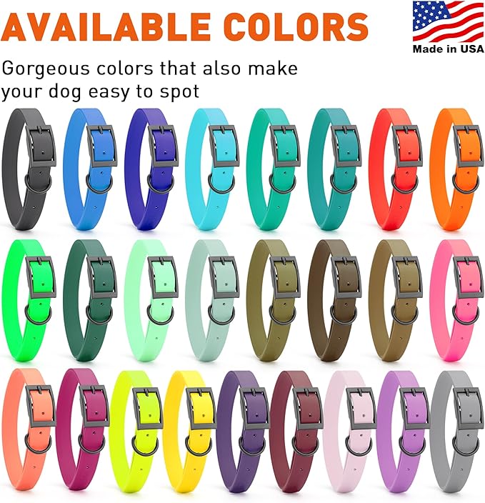 Dogline Biothane Waterproof Dog Collar Strong Coated Nylon Webbing with Black Hardware Odor- Proof for Easy Care Easy to Clean High Performance Fits Small Medium or Large Dogs, Teal