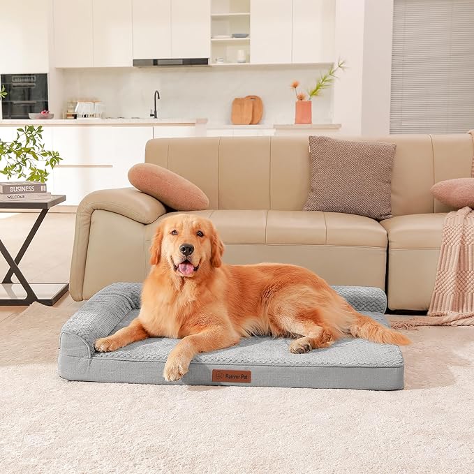 Orthopedic Dog Beds Large Sized Dog, 3 Inch Memory Foam Pet Bed for Medium and Large Dogs, Washable Removable Cover, Nonskid Bottom, Waterproof, 44x32 Inches XXL Light Grey