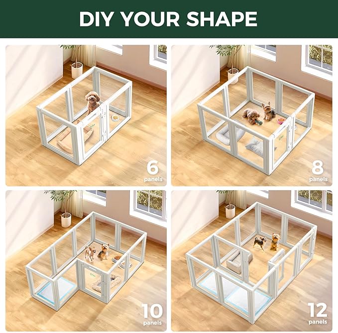 FXW AuraSpace Acrylic Indoor Unleashed Dog Playpen for Puppies and Small Dogs, 24 Inch, 12 Panels, White