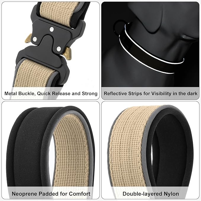 Plutus Pet Tactical Dog Collar, Reflective, Adjustable Heavy Duty Dog Collar, Soft Padded and Comfortable, for Small Medium and Large Dogs (Beige, XS)
