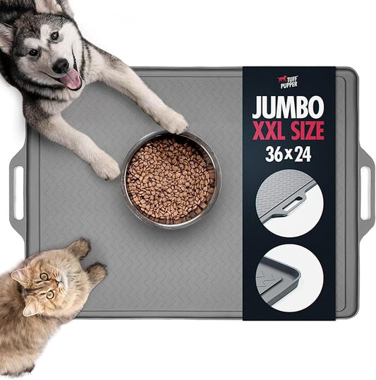 Tuff Pupper XXL Dog Feeding Mat 36x24 for Food and Water | Waterproof Silicone Placemat for Floors | Pet Food Mat for Cats and Bowls