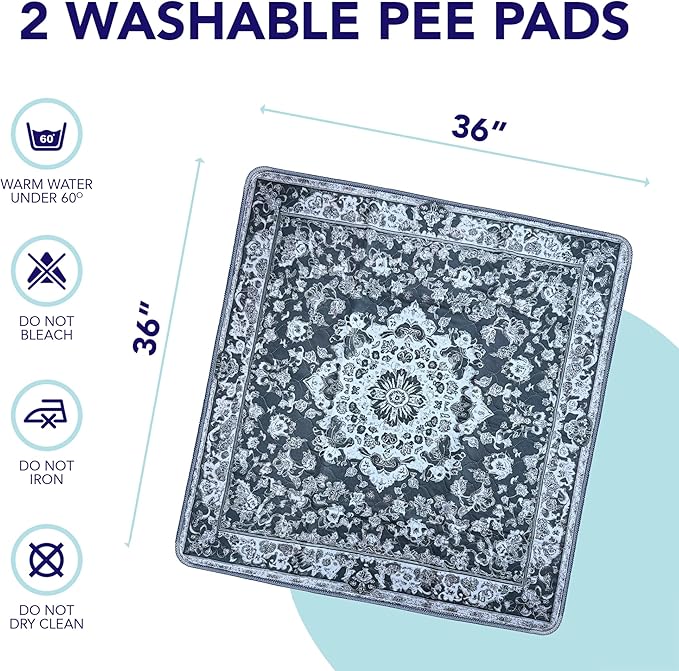 Washable Pee Pads for Dogs - Super Absorbent Reusable Puppy Training Pads - 100% Waterproof, Leak-Proof & Non-Slip Whelping Pads for Pet Housebreaking