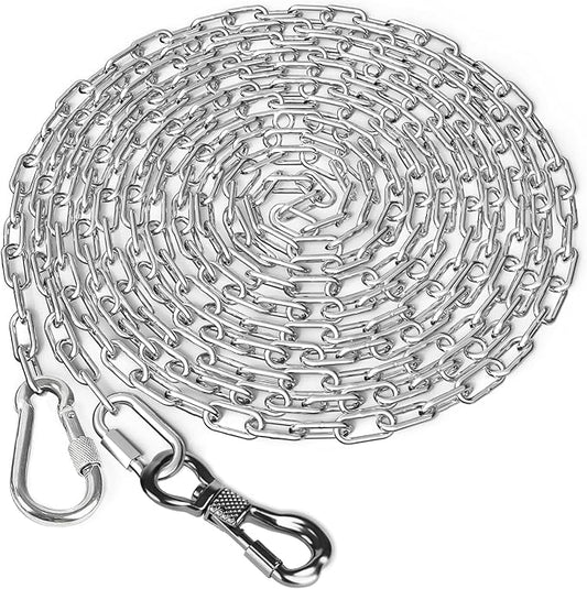 Tresbro Heavy Duty Dog Chains for Outside, 20FT Stainless Steel Tie Out Cable with Swivel Hook for Small Medium Dogs, Metal Chew Proof Pet Runner Chain Leash Lead for Outdoor Camping Hiking Yard, 3MM