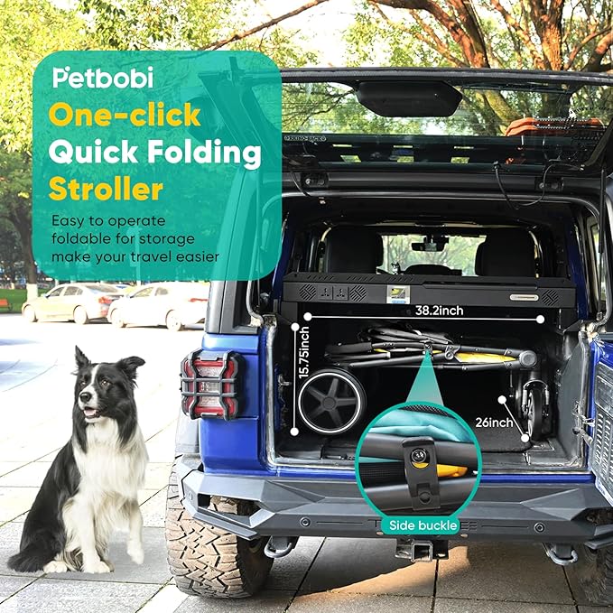 Petbobi Dog Stroller for Medium Dogs - Easy Fold Dual Entry Pet Stroller with One-Foot Brake, All Terrain Wagon Cart with Large Air Mesh, Ideal for Large Senior Pets up to 80 lbs, Black
