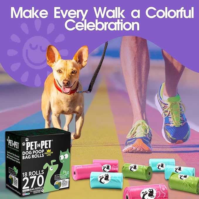Pet N Pet 270 Counts Lavender Scented, Colorful Poop Bags for Dogs, 38% Plant Based & 62% PE Dog Poop Bags Rolls, Extra Thick Dog Waste Bag, Doggy Bag