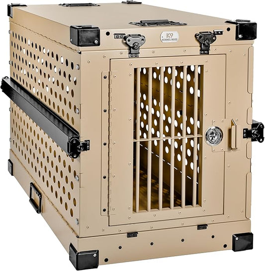 Heavy Duty Fully Collapsible Powder-Coated Aluminum Dog Crate - Medium (Tan)