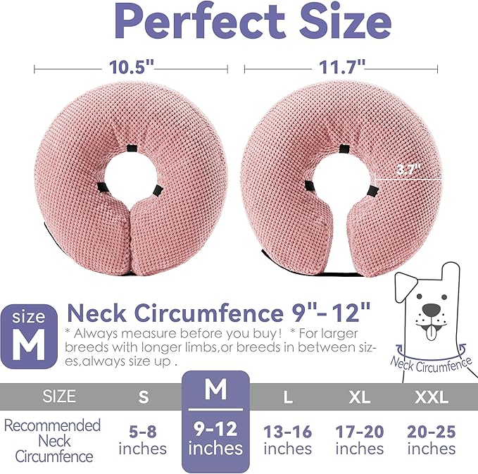 Soft Inflatable Dog Cone Collar for Small Medium Large Dogs - Neck Donut E Collar Alternative for Recovery After Surgery - Pink M