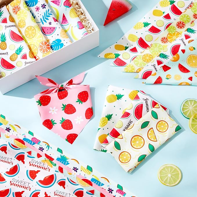 Weewooday 50 Pcs Fruit Dog Bandanas Bulk for Dogs Soft Bibs Adjustable Triangle pet Bandana for Small Medium Large Costume(Fruits Pattern, 31.5 x 21.7 x21.7 Inch)