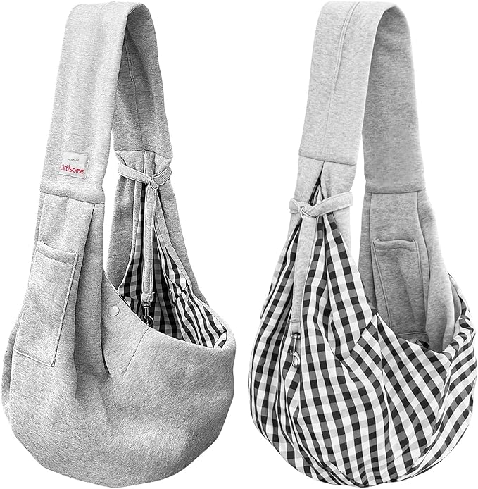 Pet Dog Sling Carrier for 3-10 lbs pet,Dog Purse Pouch,Dog Satchel,Reversible unadjustable Strap Travel Hand-Free Safe Bag Small Puppy Backpack (Grey)