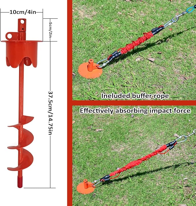 Dog Stakes for Outside Heavy Duty Hold up to 350Lbs Large Dogs Tie Out Tether Leash Chain for Yard Screw in Ground Anchors 17inch with Buffer Rope
