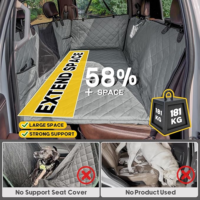 Upgrade Tough 1200D Rip-Stop Dog Truck Seat Cover for Back Seat, Anti-Scratch Waterproof Car Back Seat Extender for Dogs with Hard Bottom,Dog Hammock for F150/RAM1500/Silverado