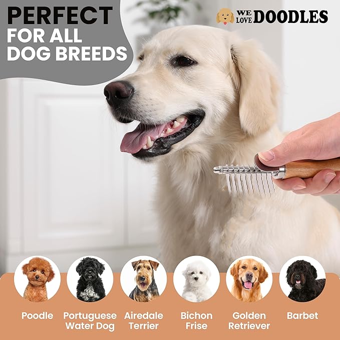 We Love Doodles Pet Dematting Comb and Pet Dematting Brush & Rake (Bundle) - Deshedding Undercoat Rake and Detangler Brush For Dogs, Comb Tool For Grooming, for Detangling Thinning and Shedding
