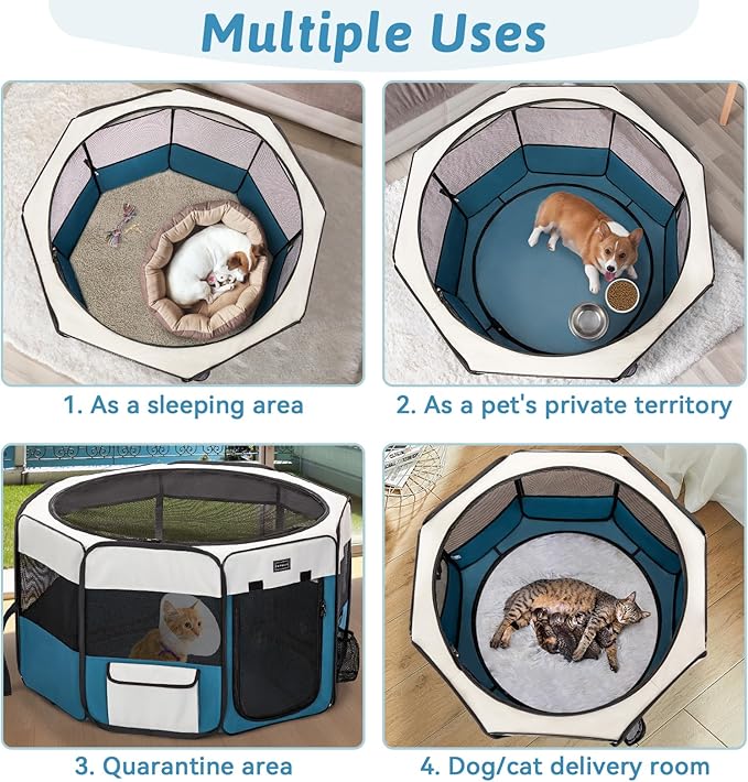 PETSFIT 29" Puppy Playpen with Removable Waterproof Mat & Zippered Roof | RV, Camping, Travel Dog Pen | Indoor/Outdoor Whelping & Cat Observation Space(29.5"x29.5"x16.5"H)