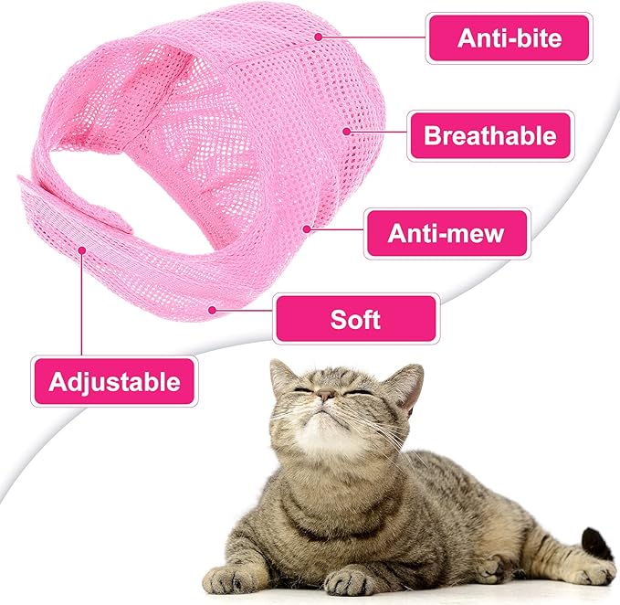Patelai 5 Pcs Cat Bathing Bag Set Cat Grooming Bag Adjustable Pet Shower Net Muzzles Nail Clipper Tick Remover Tool Massage Brush(Pink)