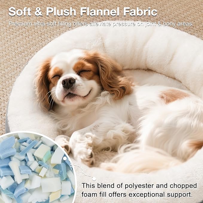 Love's cabin Round Donut Cat and Dog Cushion Bed, 25in Pet Bed for Small or Medium Dogs, Anti-Slip & Water-Resistant Bottom, Soft Durable Fabric Pet Beds, Washable Calming Cat & Dog Bed Grey