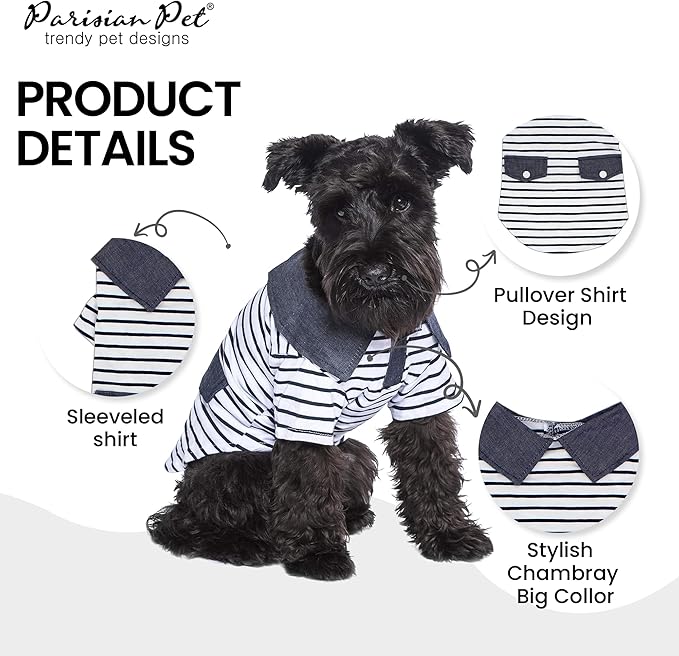 Parisian Pet Preppy Boy Polo Dog Shirt – Puppy Outfits – 100% Cotton Doggie Clothes – Cute Machine Washable Puppy Apparel - Dog Shirts for Large Dogs L