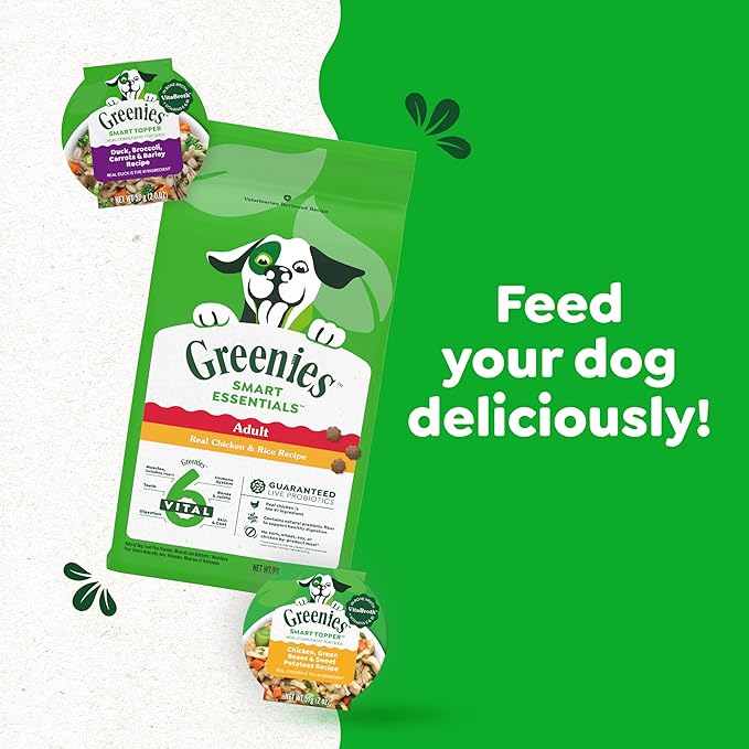 Greenies Smart Topper High Protein Wet Mix-in for Dogs, Duck, Broccoli, Carrots & Barley Recipe in Vitabroth Broth - Bone Broth + Vitamins E & B1, 10 Count