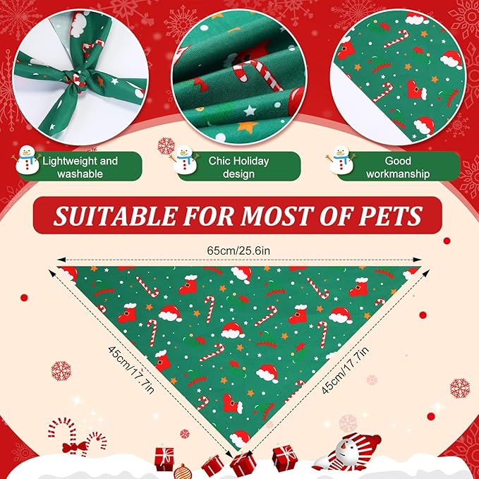 Preboun 100 Pieces Christmas Dog Bandanas Bulk Xmas Holiday Bandanas for Dogs Xmas Green and Red Kerchief Set for Christmas Puppy Small to Large Pets Costume Accessories