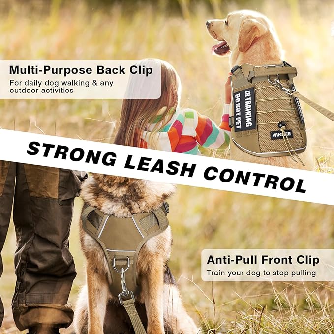 WINSEE Service Dog in Training Mesh Harness with 10 Pet Patches, Soft Air Mesh Breathable Tactical Dog Molle Vest, Reflective Military Pet Vest for Walking Hiking for Large Dogs