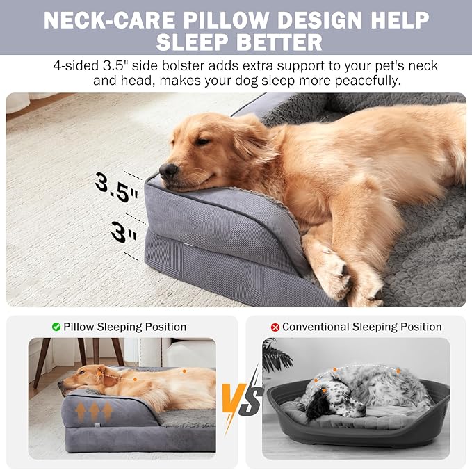 INVENHO Orthopedic Dog Beds Large Sized, XL Washable Dog Sofa with Egg-Crate Foam, Waterproof Lining and Non-Skid Bottom