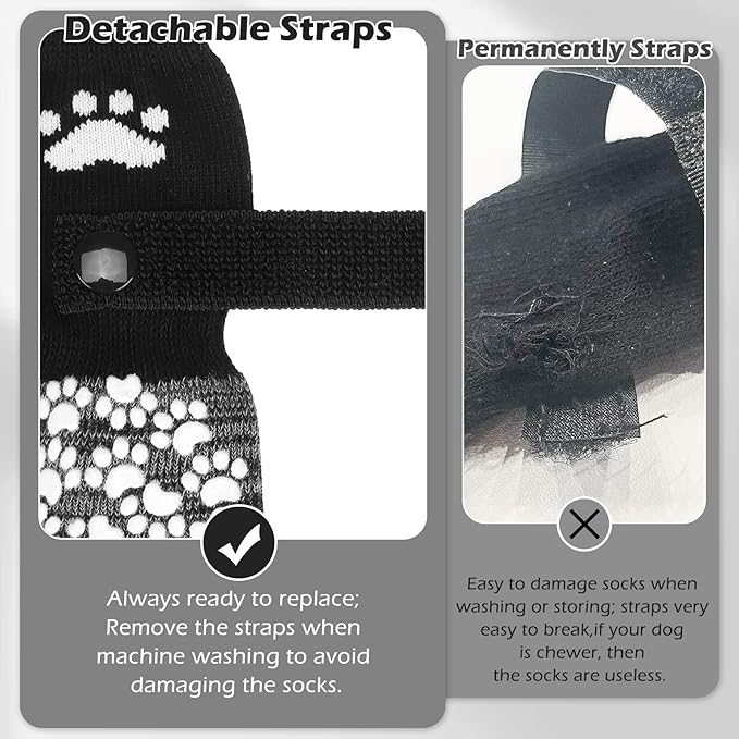 EXPAWLORER Anti Slip Dog Socks to Prevent Licking Paws, Shoes for Hot Pavement, Dog Booties for Small Medium Large Senior Dogs, Traction Control Boots & Paw Protectors for Hardwood Floors Black&Grey