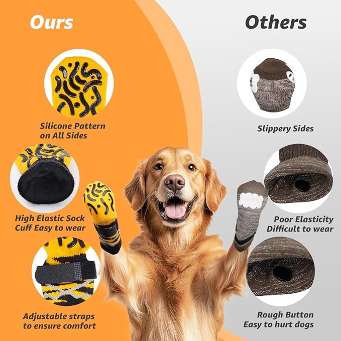 Reflective Dog Socks to Prevent Licking Paws, Dog Paw Protector, Hardwood Floors Anti Slip, Non Slip Dog Socks with Grippers, Dog Booties and Paw Protectors for Indoor Use X-Small