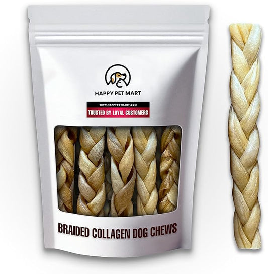 Odor-Free Super Braided Collagen Dog Chews (10-Inch). - Long-Lasting Bully Stick & Rawhide Alternative, Single Ingredient Chew Treat for Aggressive Chewers (Pack of 20)