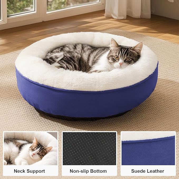 Love's cabin Round Donut Cat and Dog Cushion Bed, 20in Pet Bed for Cats or Small Dogs, Anti-Slip & Water-Resistant Bottom, Super Soft Durable Fabric Pet beds, Washable Luxury Cat & Dog Bed Navy Blue