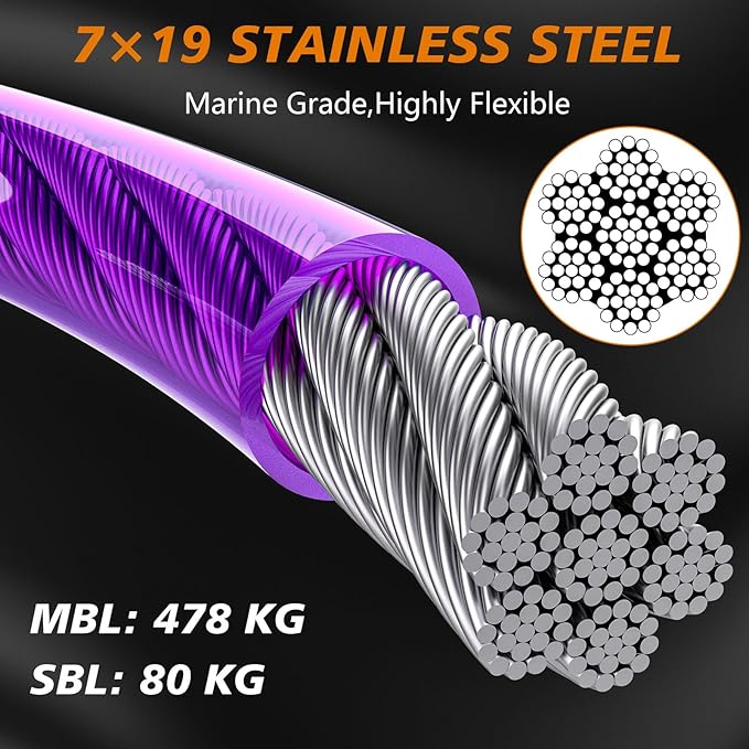 XiaZ Dog Tie Out Cable 30 Feet, Dog Runner for Yard Steel Wire Tether Line, Dogs Chains Heavy Duty for Outside Hold Large Dogs Up to 250 LBS