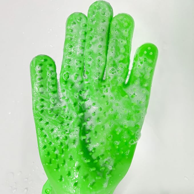 Pet Grooming Bath Gloves - Double-Sided Silicone Bathing & Massaging Brush Mitts Gentle Deshedding Loose Hair Removal Tool for Long and Short Haired Dogs & Cats - 2 Pack