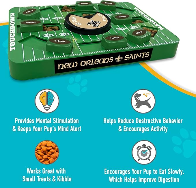 Pets First NFL New Orleans Saints Large Puzzle Toy - Interactive Dog Slow Feeding Treat Toy, Large Size