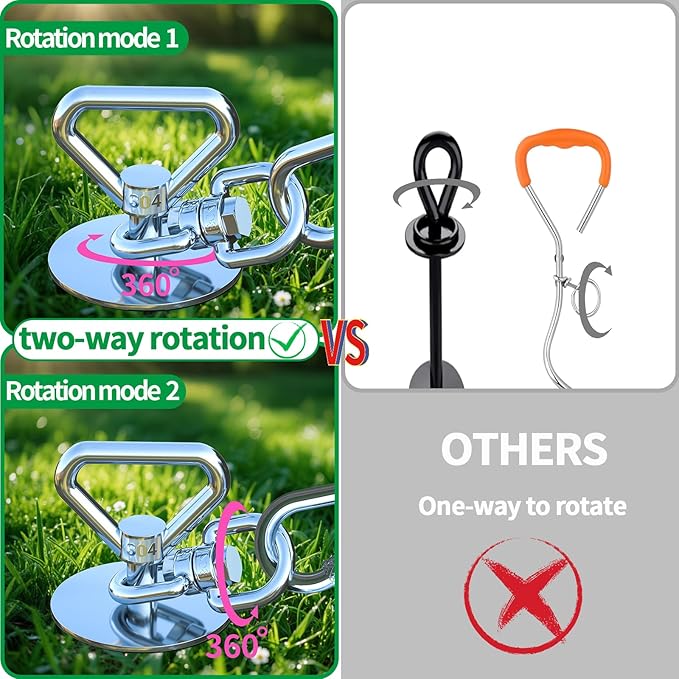 Dog Tie Out Cable and Stake,(up to 200lbs) 360° Swivel Dog Run Anchor -with 15FT Heavy Duty Cable,Runner for Yard-Dog Stake for Yard Outdoor Camping