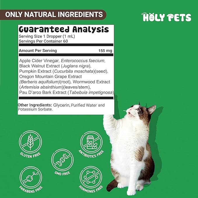 Herbal Gut Cleanse & Natural Parasite Support for Dogs & Cats with Probiotics – Promotes Digestive Health, Detox, and Wellness – Liquid Supplement for Pets – Made in The USA