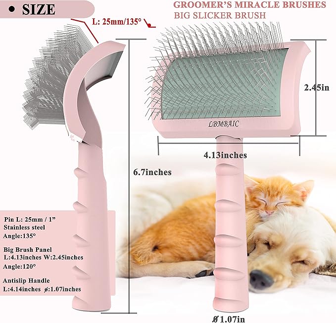 Super Dense Soft Slicker Brush for Thick and Long Fur Dogs - Grooming Brush for Fluff, Shedding, Tangles on Goldendoodles - 25mm (1")