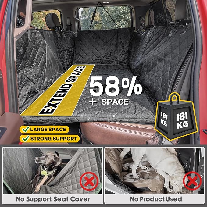 Tough Truck Dog Seat Cover for Back Seat, Dog Hammock for Car Extender with Hard Bottom,Rip-Stop 100% Waterproof Pet Seat Protector for F150/RAM1500/Silverado