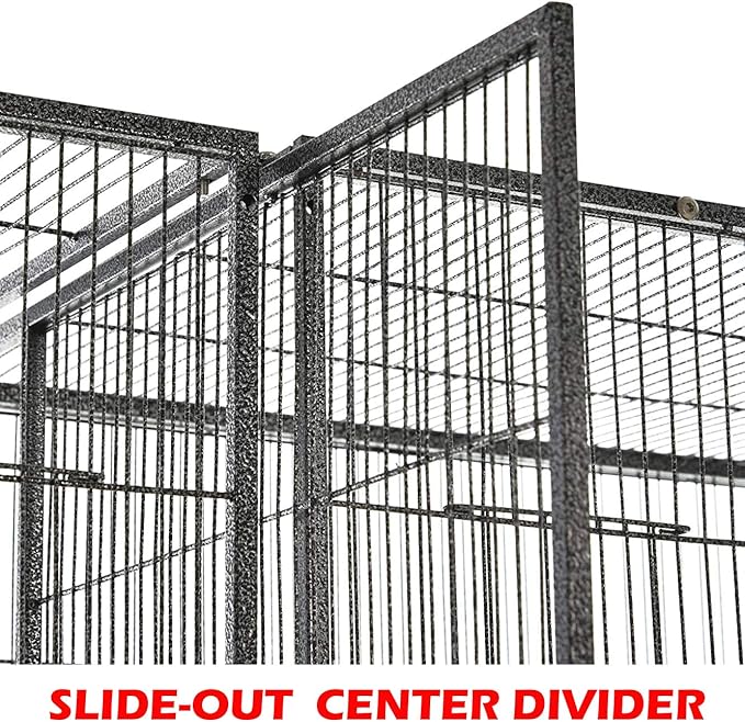 Large Double Center Divider Birdhouse Treehouse Bird Flight Parrot Breeder Cage Feeder Doors Side Breeding Nest Doors Easy Clean Pull Out Tray with Removable Rolling Stand