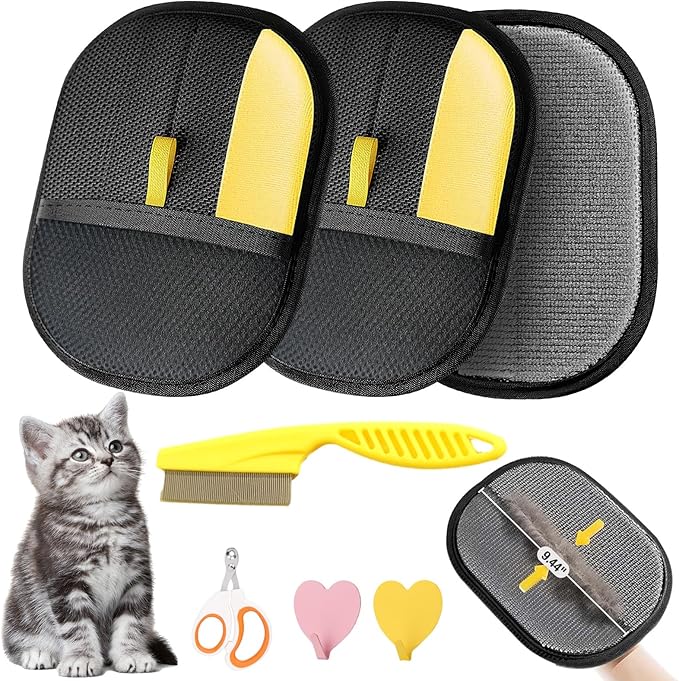 Pet Hair Removal Glove - 2025 Upgraded Electrostatic Pet Hair Remover, Cat & Dog Hair Remover Tool for Couch, Furniture, Carpet, Car Seat, Clothing, Reusable Double Sided Cat Grooming Gloves (2PCS)