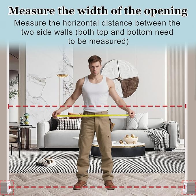 WAOWAO Triple Lock Baby Gate Extra Wide 76.77-81.49" Pressure Mounted Walk Through Swing Auto Close Safety White Metal Dog Pet Puppy for Stairs,Doorways,Kitchen