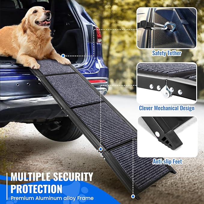 Dog Ramp for Car, 63"x17" Foldable Car Ramp for Dogs, Dog Car Dog Ramps for Large Dogs SUV, Car Dog Ramp with Non-Slip Rug Surface, Folding Dog Ramp for Truck, SUV