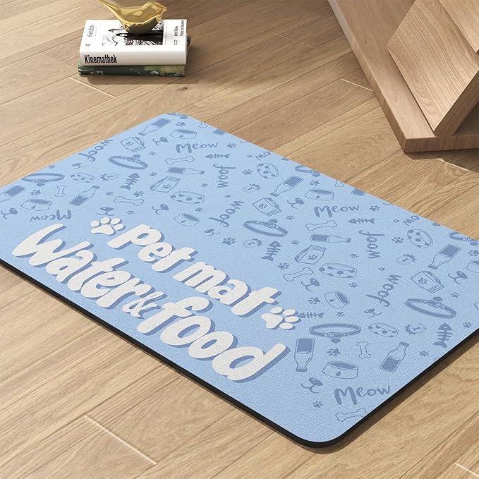 Pet Feeding Mat-Absorbent Dog Mat for Food and Water Bowl-No Stains Quick Dry Water Dispenser Mat-Dog Accessories Pet Supplies-Bowl for Messy Drinkers（PAW,17"x34"