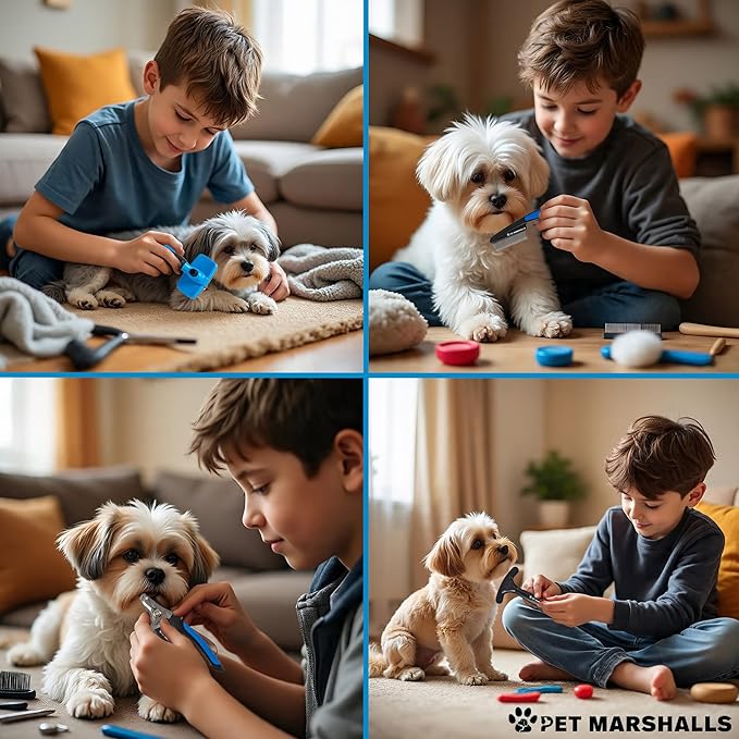 Pet Grooming Brushes Kit - 6-in-1 Complete Grooming Accessories for Deshedding, Detangling, and Dematting including Nail Clipper and File