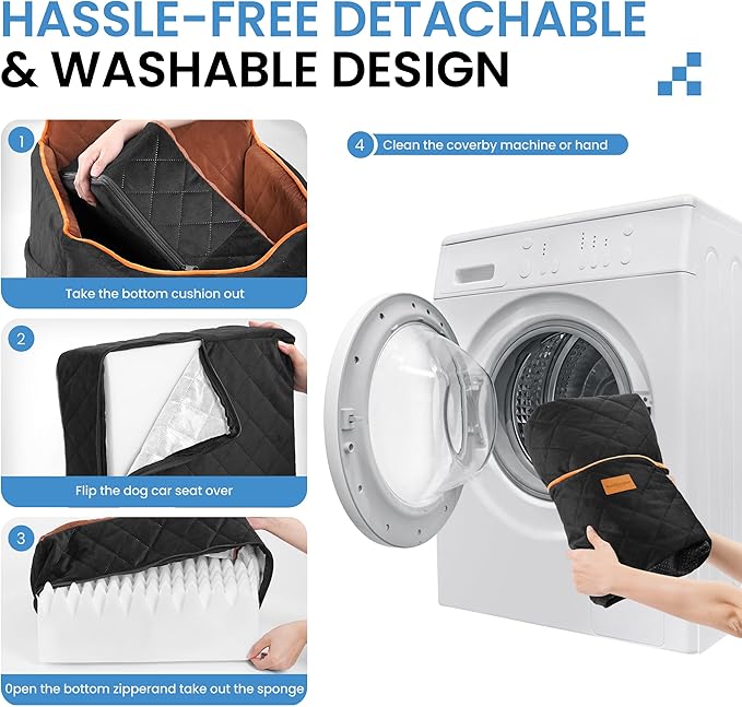 Dog Car Seat for Small Dogs - Puppy Car Seat with Safety Strap & Waterproof Padding, Portable Pet Carrier for Cars, Trucks & SUVs, Comfortable Elevated Bed for Pets Up to 35lbs (Black/Coffee)