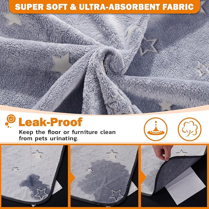 LOOBANI Washable Pee Pads for Dogs, Fast Absorption Reusable Puppy Pads, Waterproof Whelping Pads, Non Slip Training Pads Pet Playpen Mat for Floor, Dog Crate, Grey 2 Pack 34 x 52 in