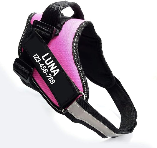 PawPawify Custom No Pull Dog Harness with Name and Phone Number, Heavy Duty Personalized Pet Vest to Prevent Tugging, Pulling, or Choking, Training and Walking (Pink, S (10-19LBS))