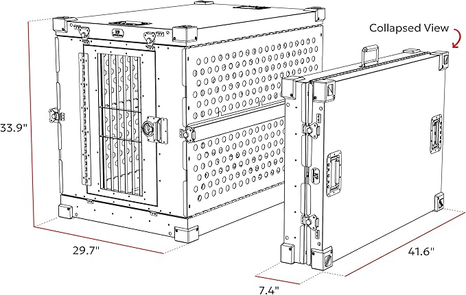 Heavy Duty Fully Collapsible Powder-Coated Aluminum Dog Crate - Large (Black)