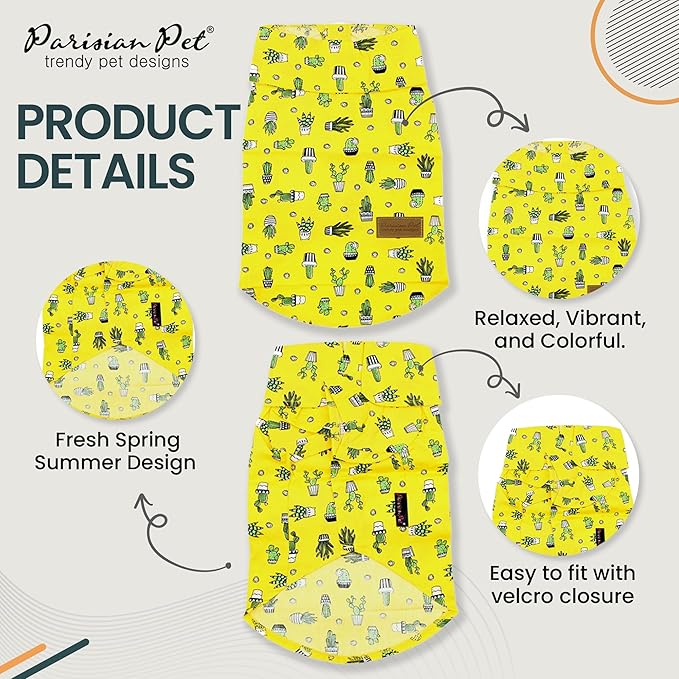 Parisian Pet Cactus Cap Dog Beach Outfit - 100% Cotton Summer Dog Clothes - Stylish Machine Washable Pet Shirts for Large Dogs