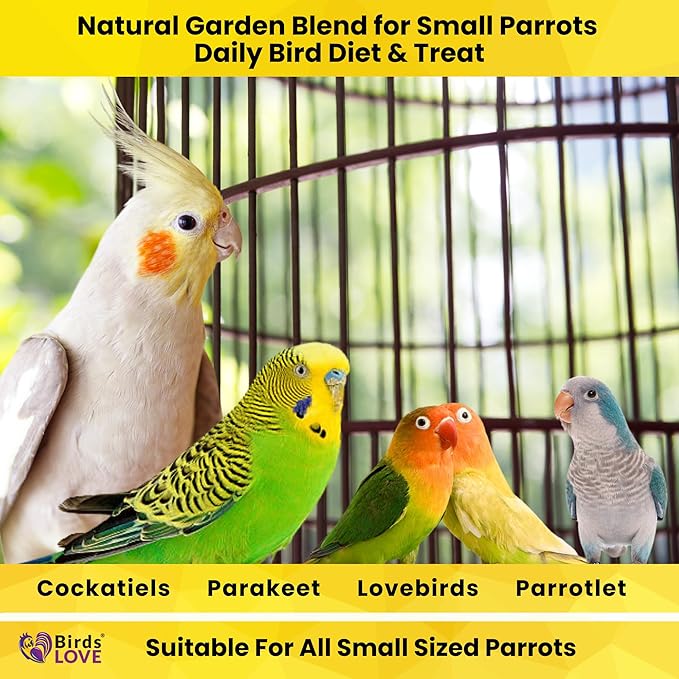 Birds LOVE All Natural Garden Blend Bird Food for Small Birds - Lovebirds, Cockatiels, Parakeets and Parrotlets 4lb