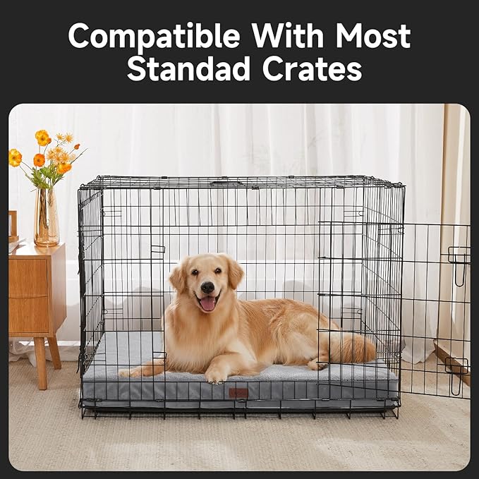 OhGeni Orthopedic Waterproof & Machine Washable Dog Bed for Large Pets, Suitable for Crates, 25D Egg Crate Foam, Non-Slip Bottom & Removable Cover, Sherpa Fabric, 41 Inches(Gray)