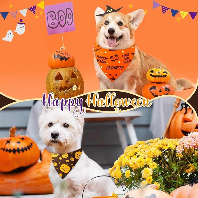 Preboun 100 Pcs Holiday Dog Bandanas Bulk Fall Halloween Christmas Bandanas for Dogs Triangle Kerchief Bib Scarf Set for Pet Party Costume Photo Props Accessories Pet Shops Groomers, 25 Styles