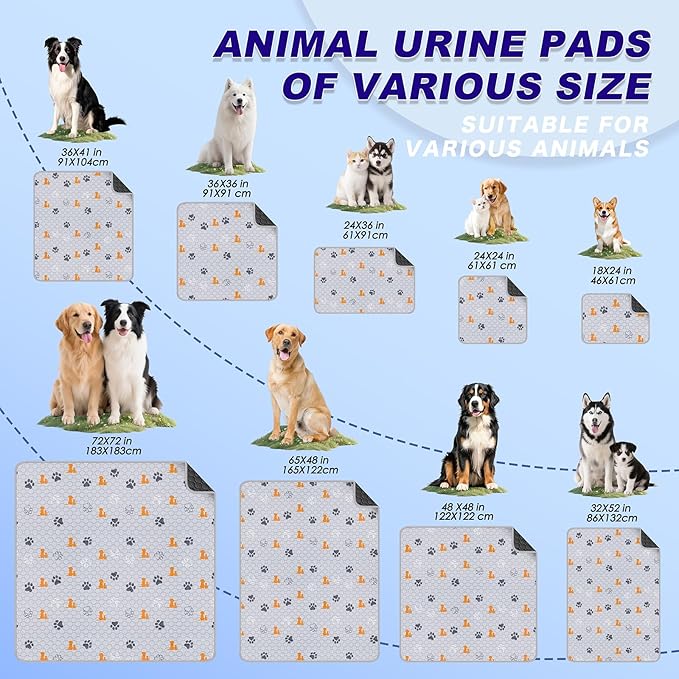 Washable Pee Pads for Dogs, 2 Pack Absorbent Reusable Training Dog Pads Pet Puppy Pads, Non-Slip Potty Pads for Whelping, Playpen, Crate, Bed, Orange, 32"x52"